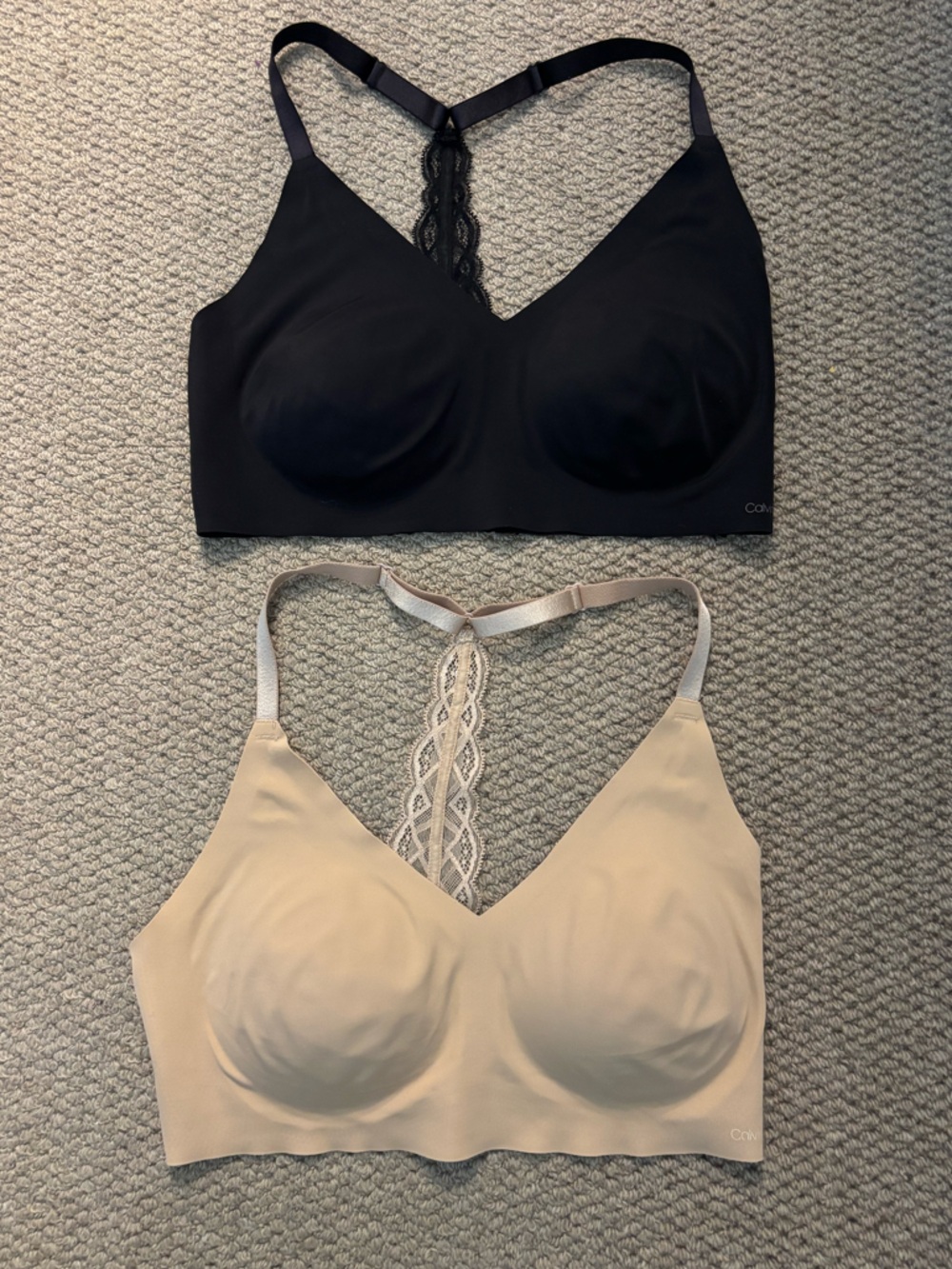 Calvin Klein Invisibles Lace Racerback Bralette Bundle of 2 Black & Bare Medium